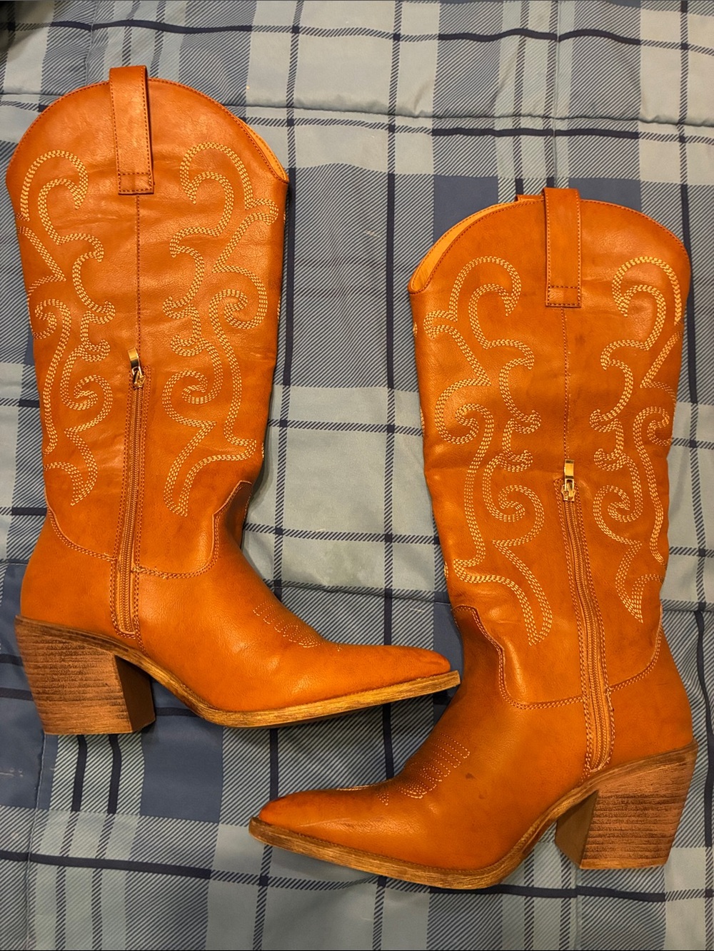 Worn Once! ROLLDA Brown Leather Country Western Cowboy Zip-Heel Boots size 10